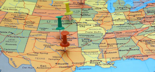 map of midwest US from Canada to Texas
