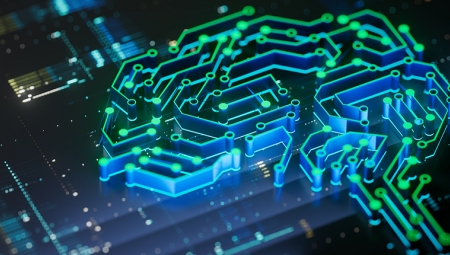 green and blue computer chip image
