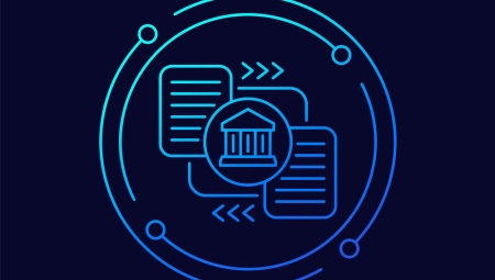 green and blue design of courthouse and documents in a circle